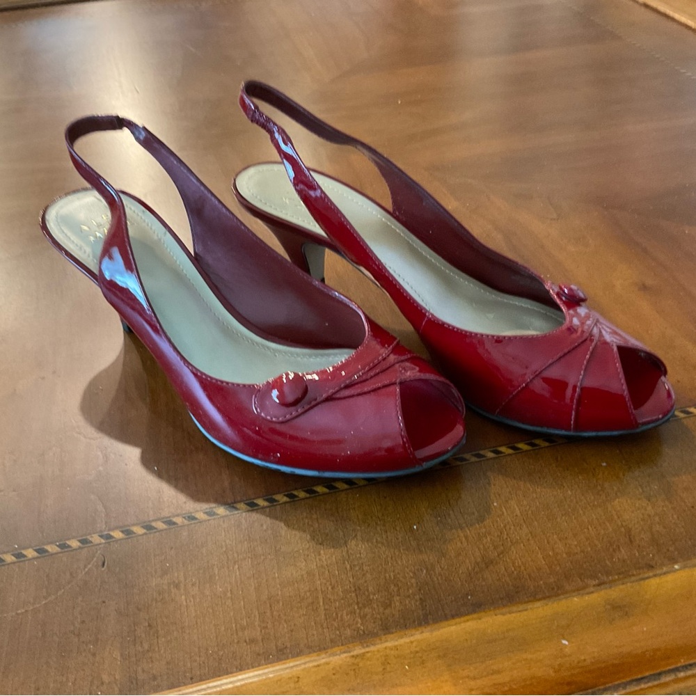Alex Marie Red Patent Slingback Peep-Toe Heels